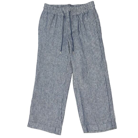 Quince 100% European Linen Wide Leg Pants in Chambray Stripe Blue - Picture 4 of 12